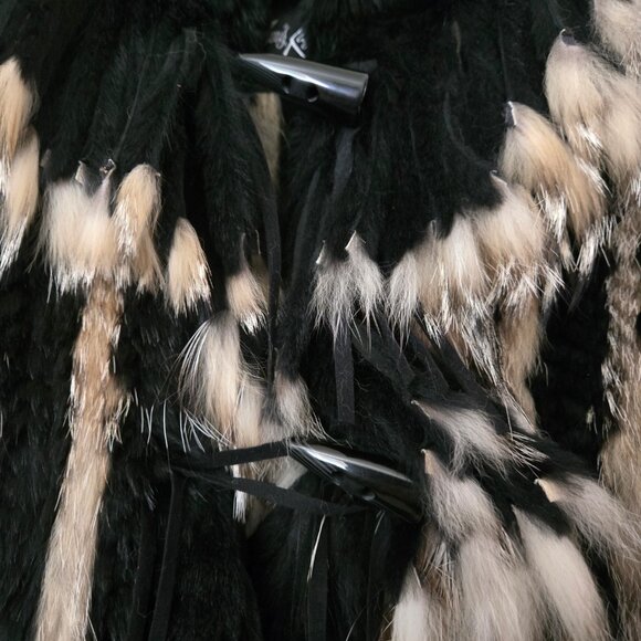 Black Knit Rabbit with Fox Fringe Jacket - Picture 9 of 9